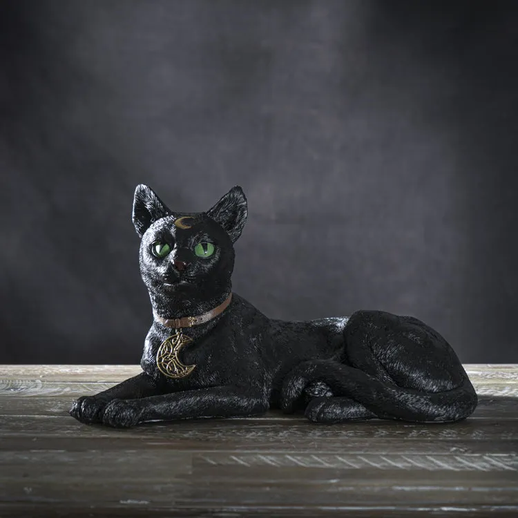 12.4" Black Cat Laying Statue