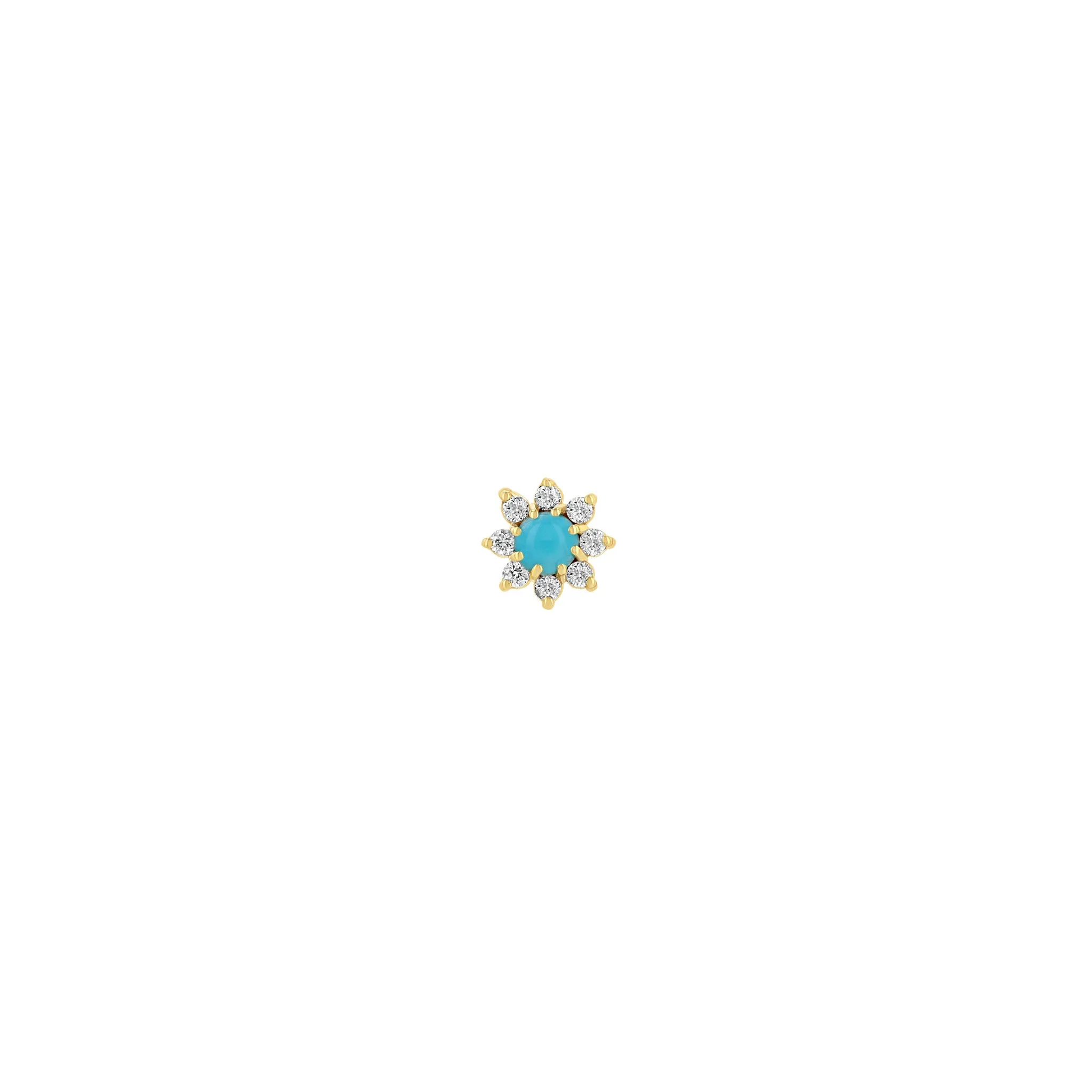 14k Prong Turquoise & Diamond Flower Studs