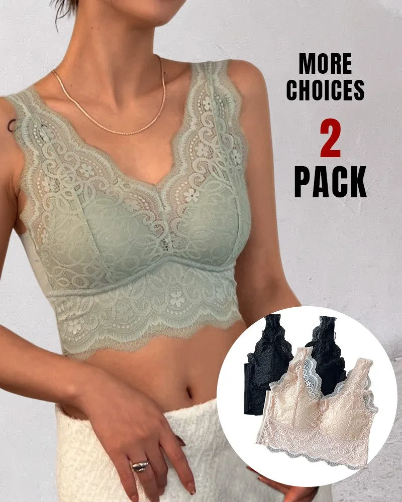 2 Pack Lace Scallop Trim V Neck Crop Tank Top