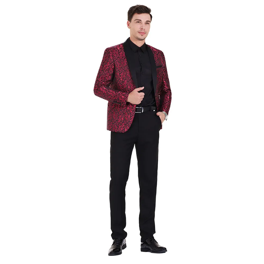 2-Piece Print Suit Slim Fit Paisley Maroon Suit