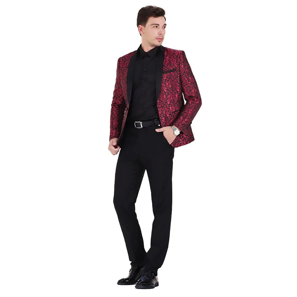 2-Piece Print Suit Slim Fit Paisley Maroon Suit