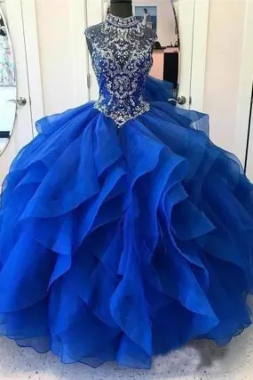 2024 Organza Quinceanera Dresses Ball Gown High Neck P4N96ZZ3