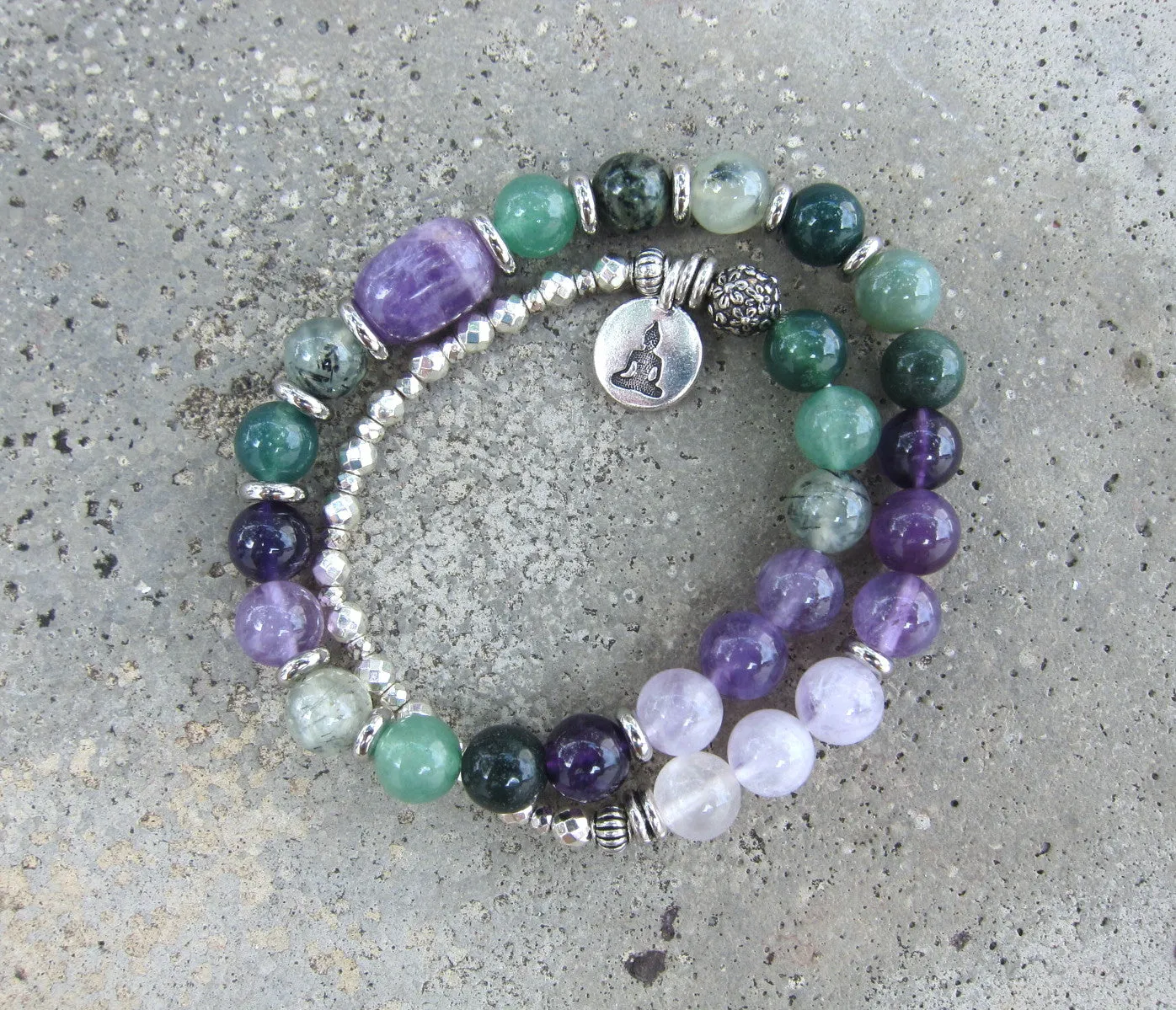 27 Bead Mala in Prehnite Amethyst Quartz Beaded Bracelet