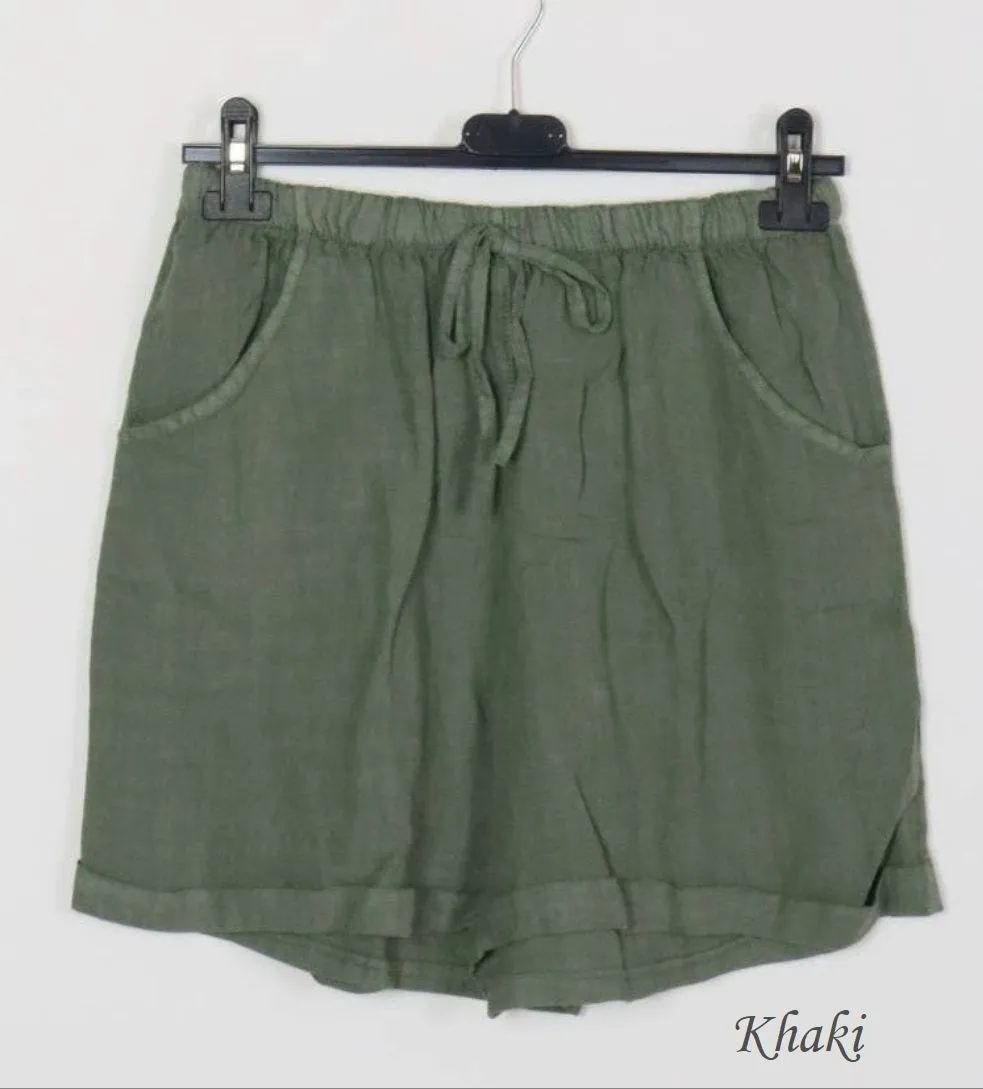 3459 Linen Shorts With Drawstring Tie