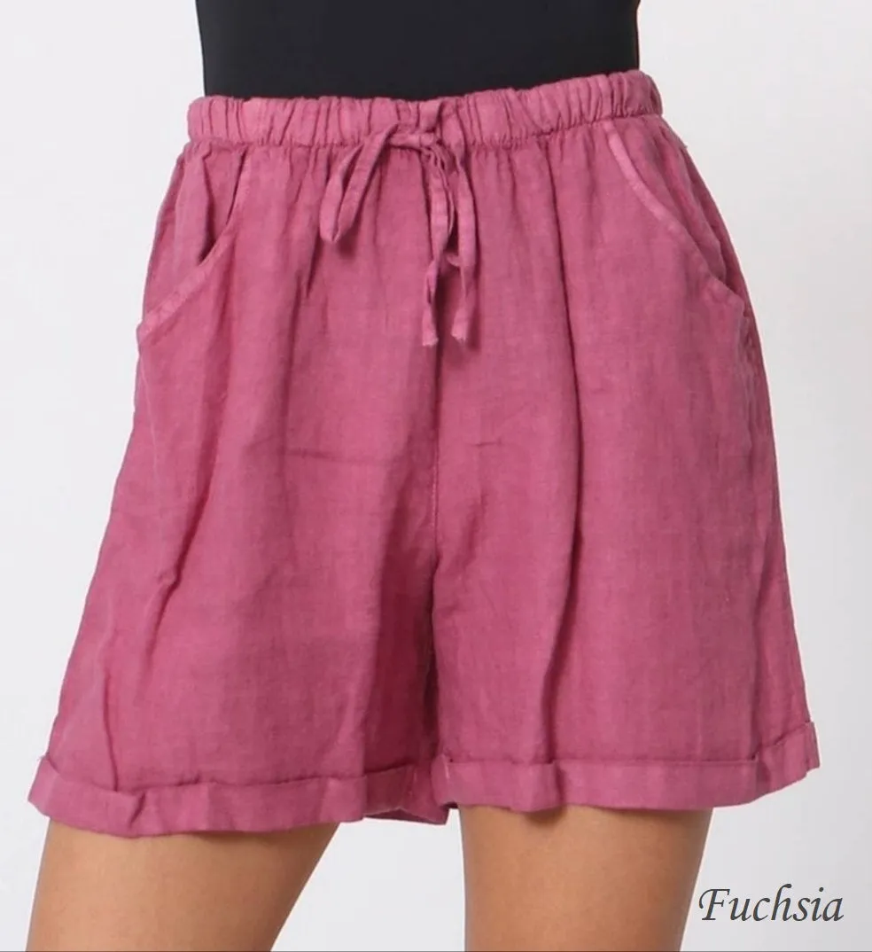 3459 Linen Shorts With Drawstring Tie