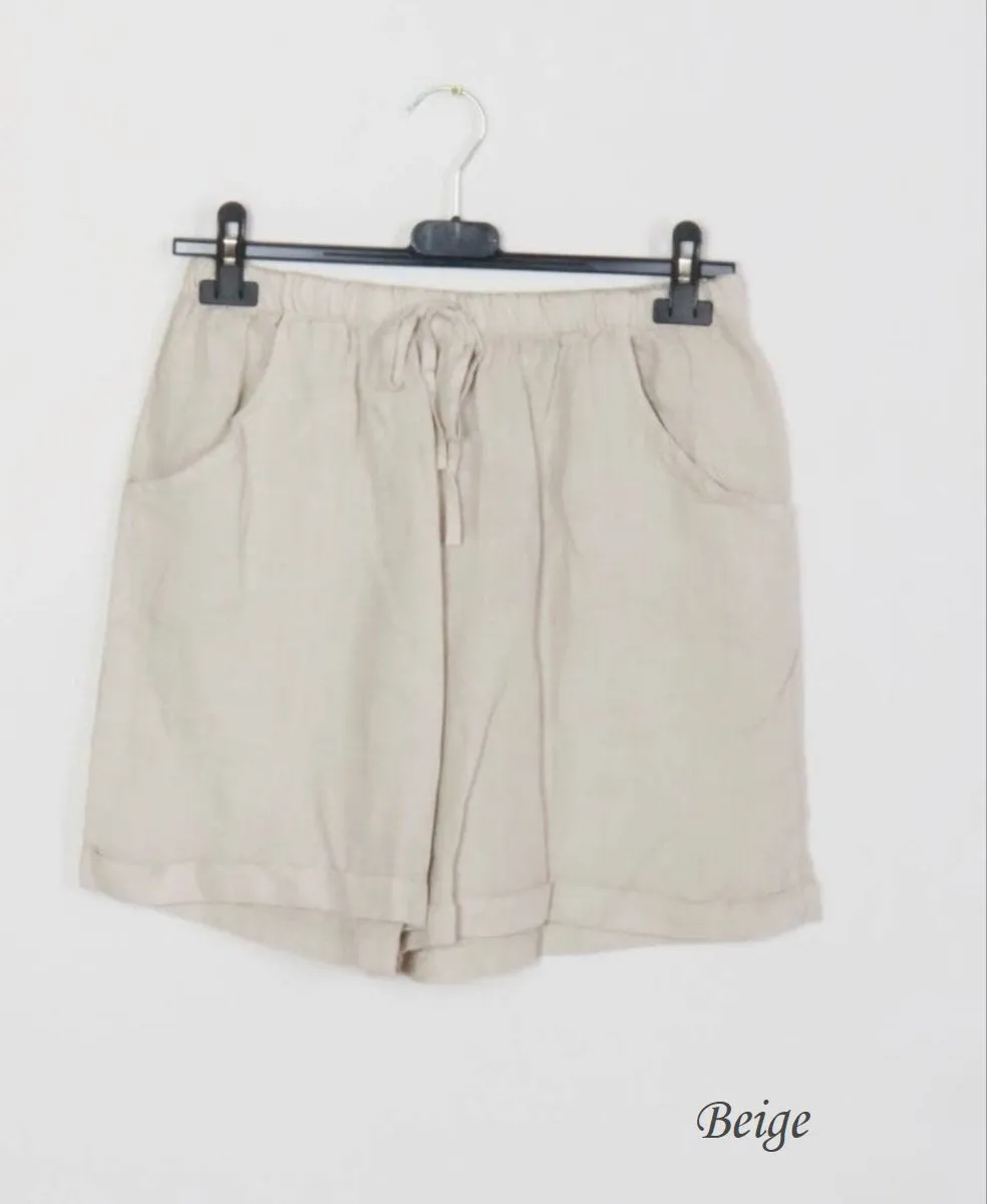 3459 Linen Shorts With Drawstring Tie