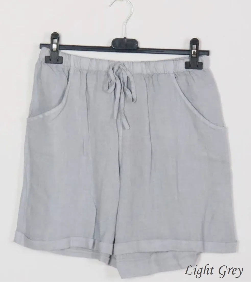 3459 Linen Shorts With Drawstring Tie