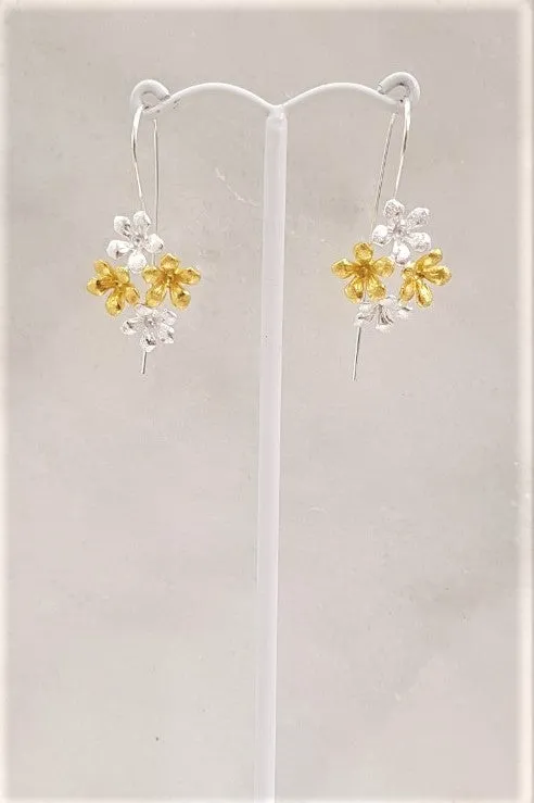 4 Flower Cluster 2 Tone Earrings