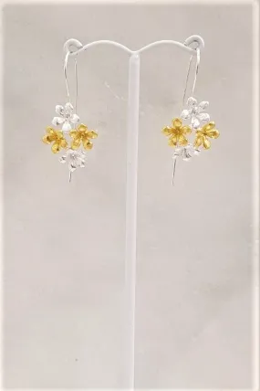 4 Flower Cluster 2 Tone Earrings