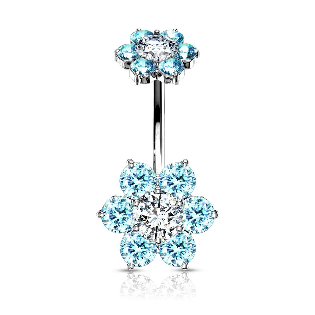 7 CZ Flower with Internally Threaded CZ Flower Top 316L Surgical Steel WildKlass Belly Button Navel Rings