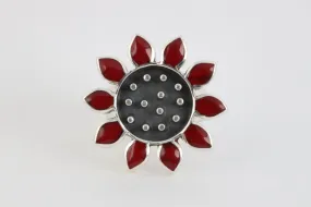 925 Silver Red Enamel Flower Ring Size 9.5 (18.45g.)