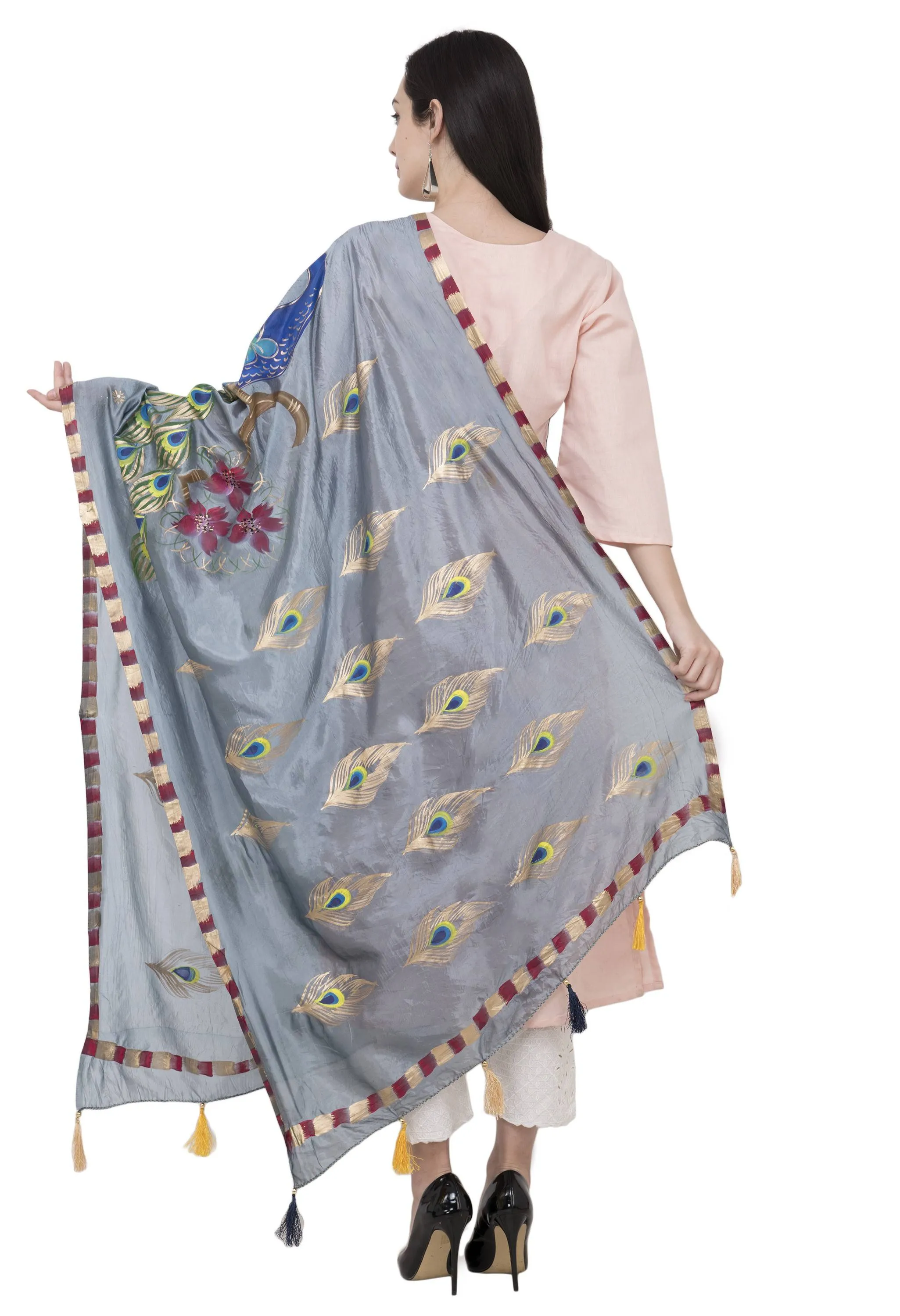 A R Silk Silk Peacock Multi Fancy Dupatta Color Gray Dupatta or Chunni