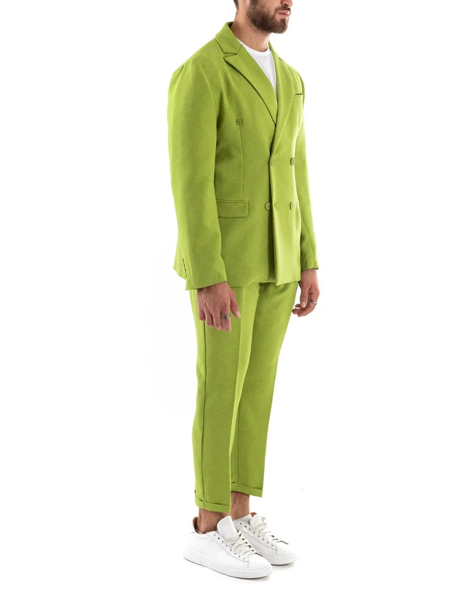 Abito Uomo Doppiopetto Vestito Viscosa Completo Giacca Pantaloni Verde Acido Melangiato Elegante Cerimonia GIOSAL-OU2198A