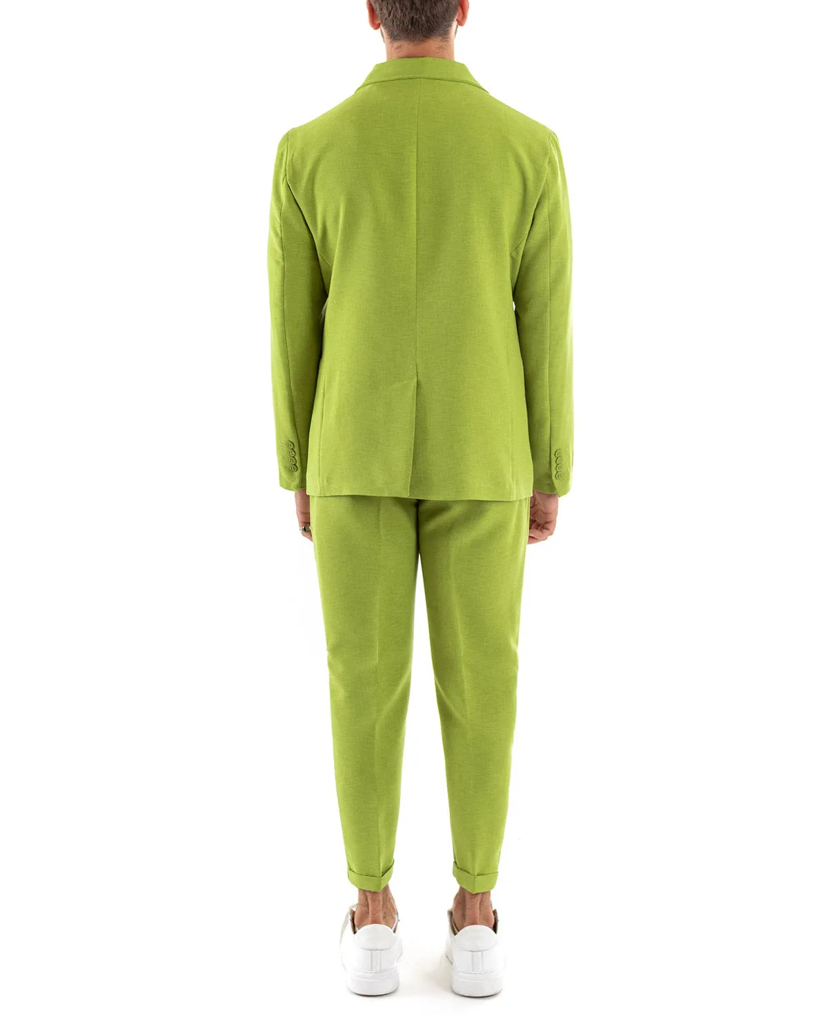 Abito Uomo Doppiopetto Vestito Viscosa Completo Giacca Pantaloni Verde Acido Melangiato Elegante Cerimonia GIOSAL-OU2198A