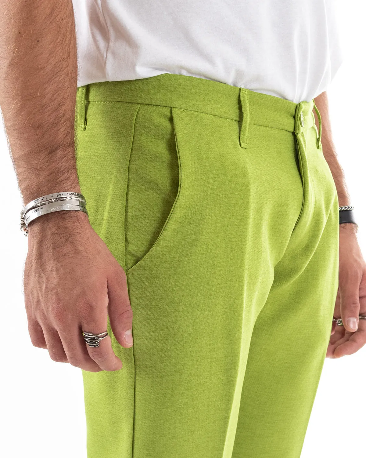 Abito Uomo Doppiopetto Vestito Viscosa Completo Giacca Pantaloni Verde Acido Melangiato Elegante Cerimonia GIOSAL-OU2198A