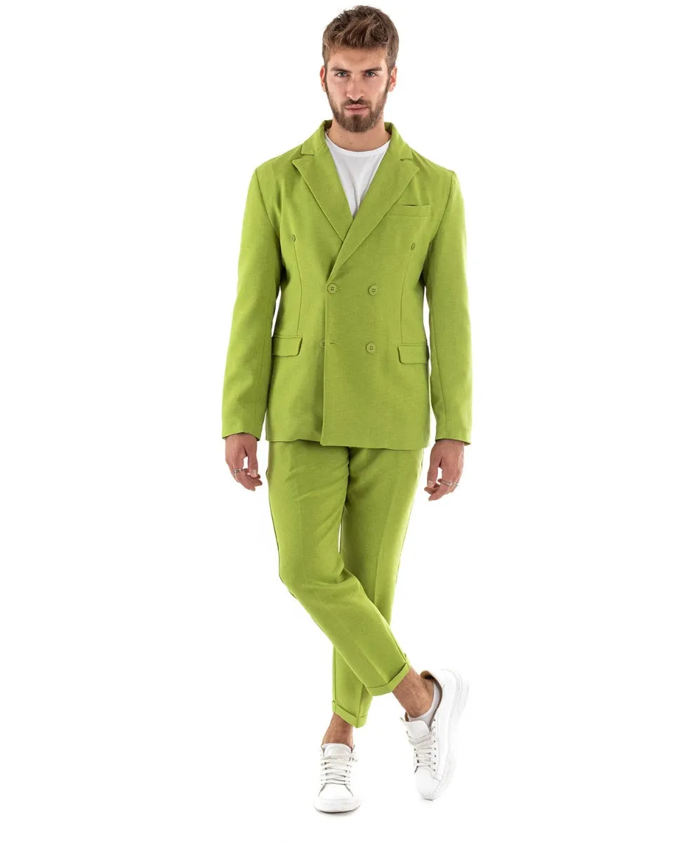 Abito Uomo Doppiopetto Vestito Viscosa Completo Giacca Pantaloni Verde Acido Melangiato Elegante Cerimonia GIOSAL-OU2198A