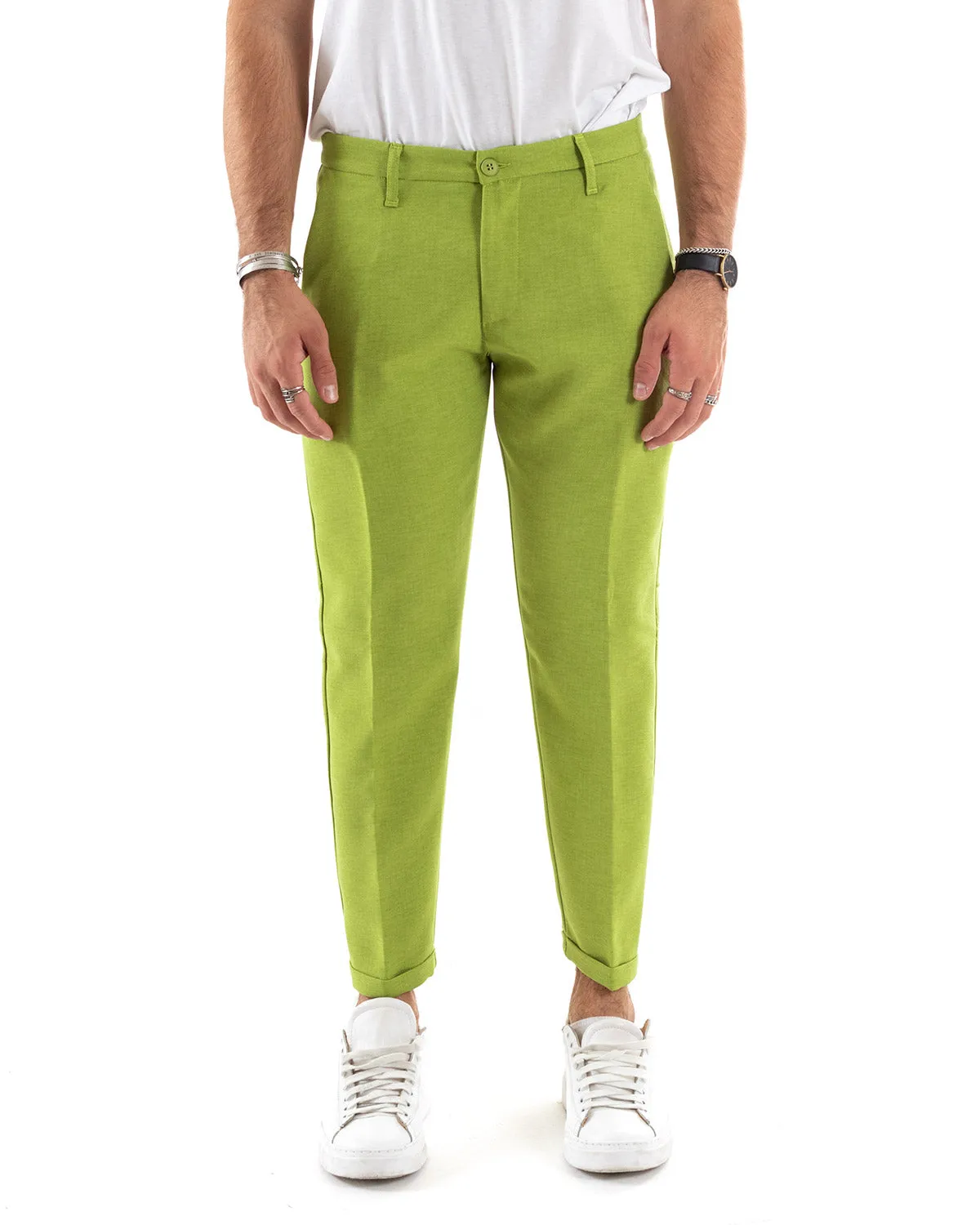 Abito Uomo Doppiopetto Vestito Viscosa Completo Giacca Pantaloni Verde Acido Melangiato Elegante Cerimonia GIOSAL-OU2198A