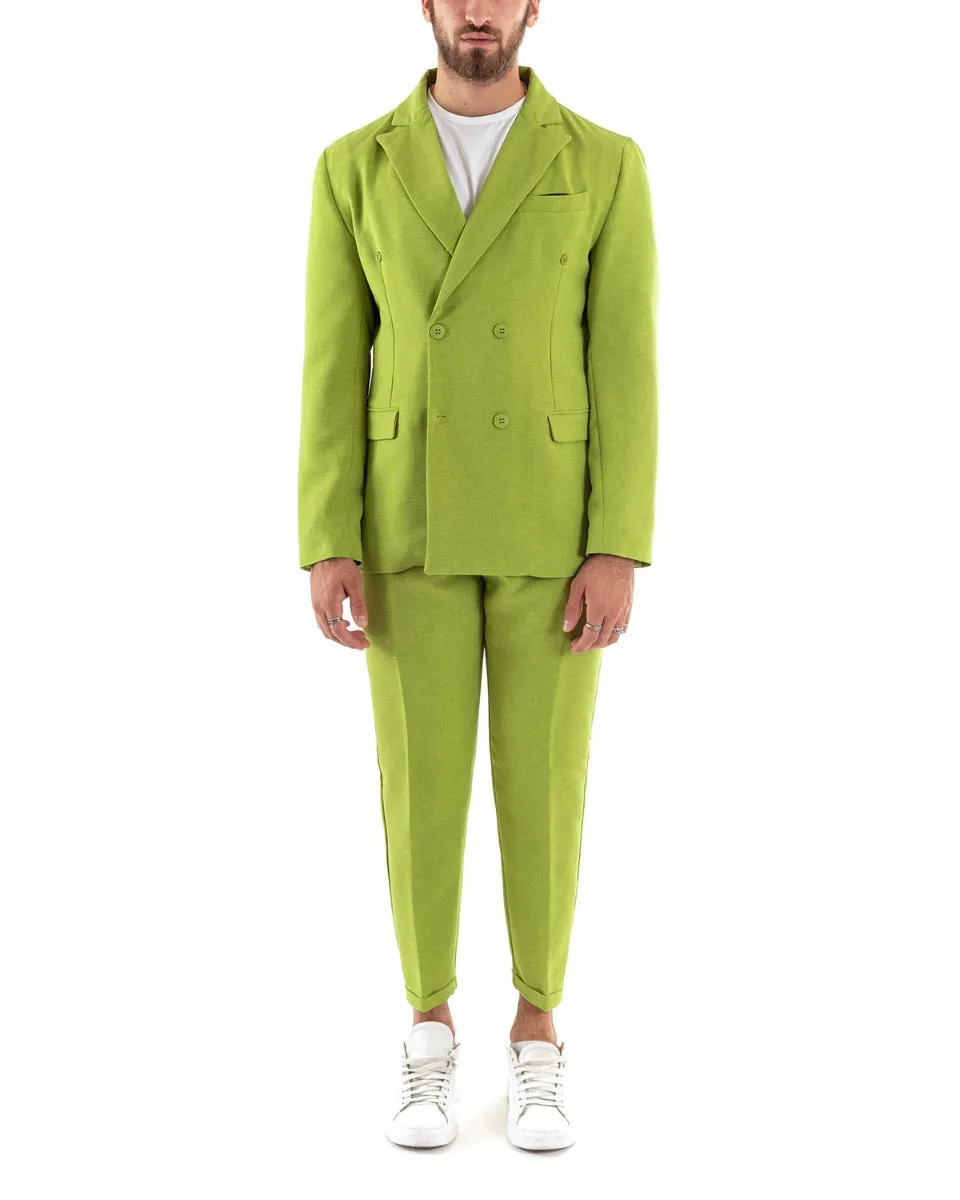 Abito Uomo Doppiopetto Vestito Viscosa Completo Giacca Pantaloni Verde Acido Melangiato Elegante Cerimonia GIOSAL-OU2198A