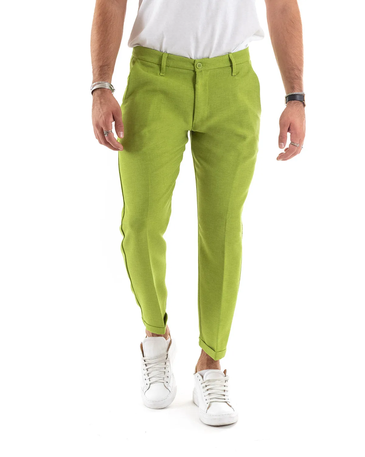 Abito Uomo Doppiopetto Vestito Viscosa Completo Giacca Pantaloni Verde Acido Melangiato Elegante Cerimonia GIOSAL-OU2198A