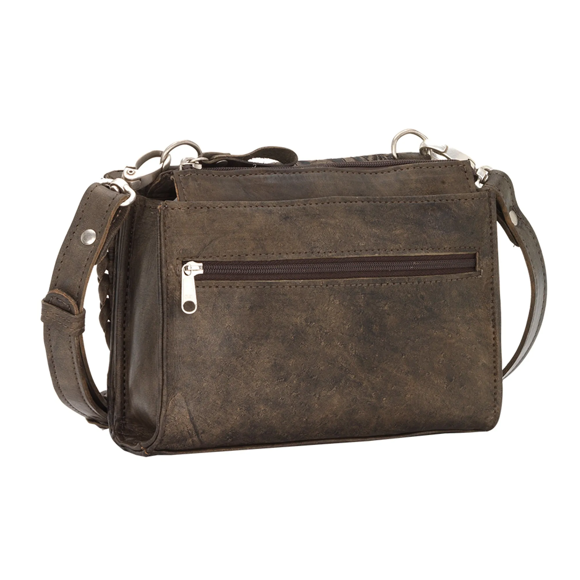 American West Texas Two Step Charcoal Leather Small Crossbody