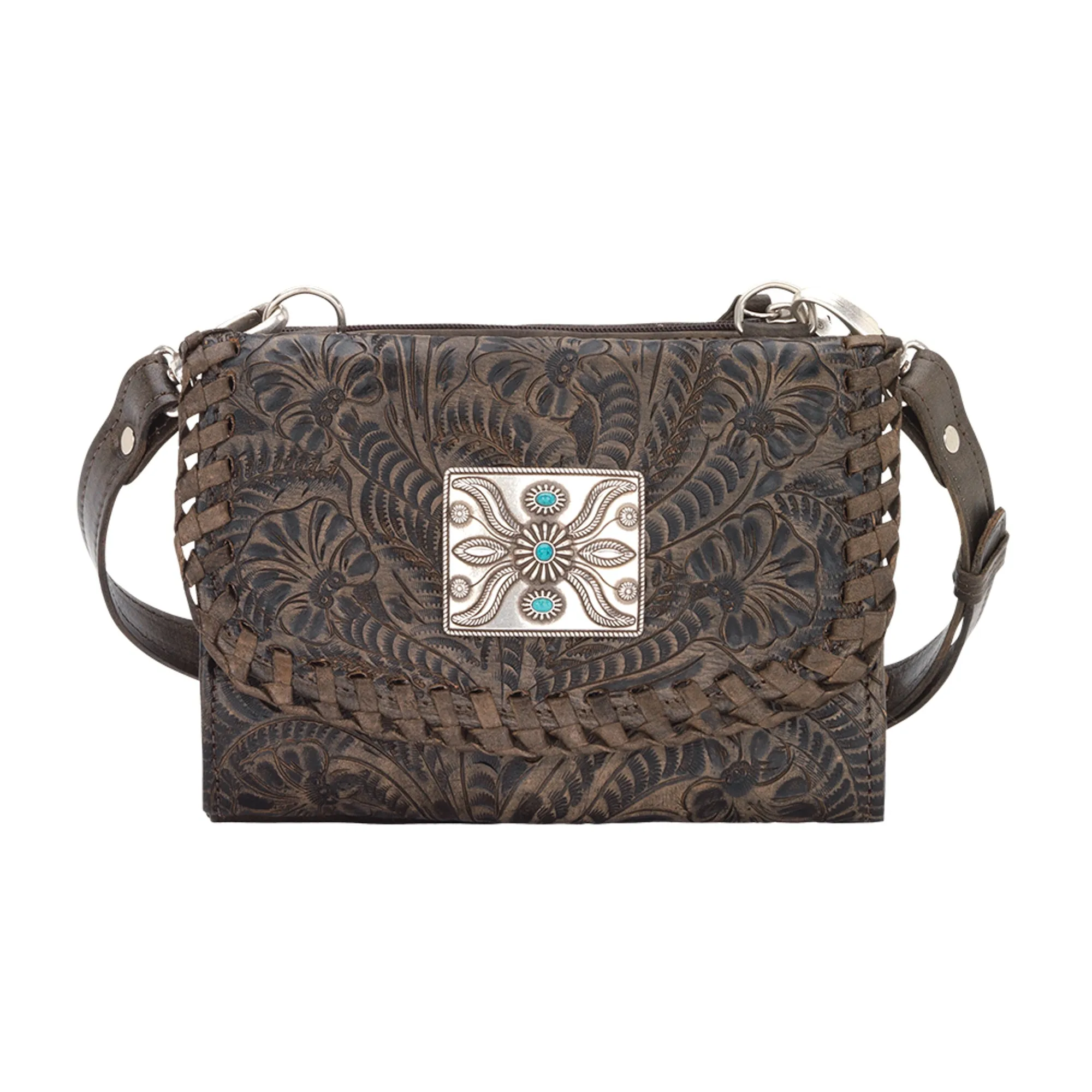 American West Texas Two Step Charcoal Leather Small Crossbody