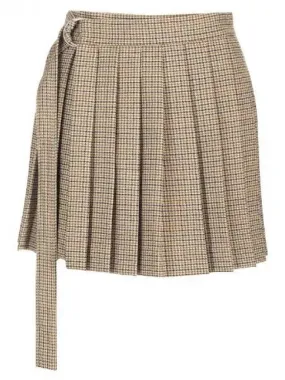 Ami houndstooth belted wool mini pleated skirt 271232