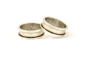 Antique Silver Channel Ring - 3 Antique Silver Plated Brass Channel Ring Setting (16mm) N0476