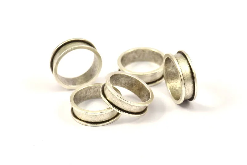 Antique Silver Channel Ring - 3 Antique Silver Plated Brass Channel Ring Setting (16mm) N0476