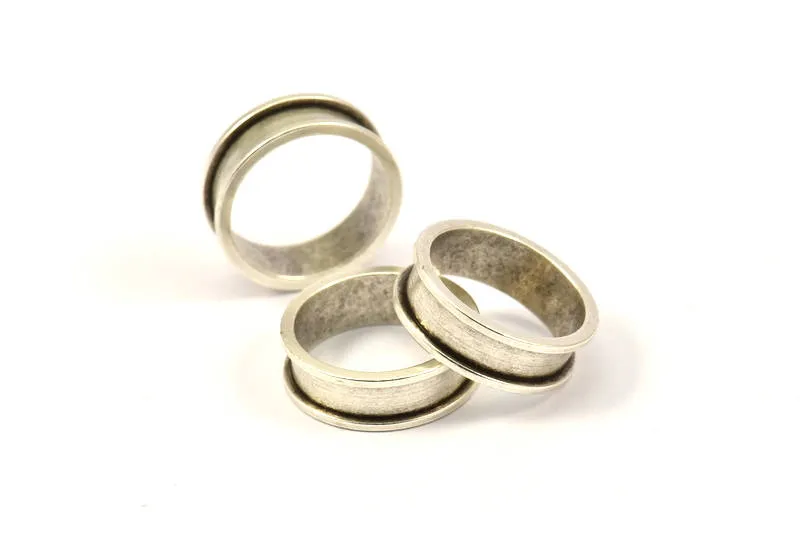 Antique Silver Channel Ring - 3 Antique Silver Plated Brass Channel Ring Setting (16mm) N0476