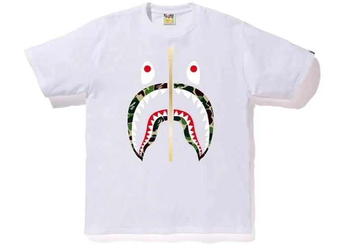 BAPE ABC GOLD ZIP SHARK TEE WHITE/GREEN