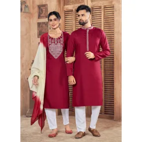 Beautiful Couple Wear Red Same Matching Outfits Set