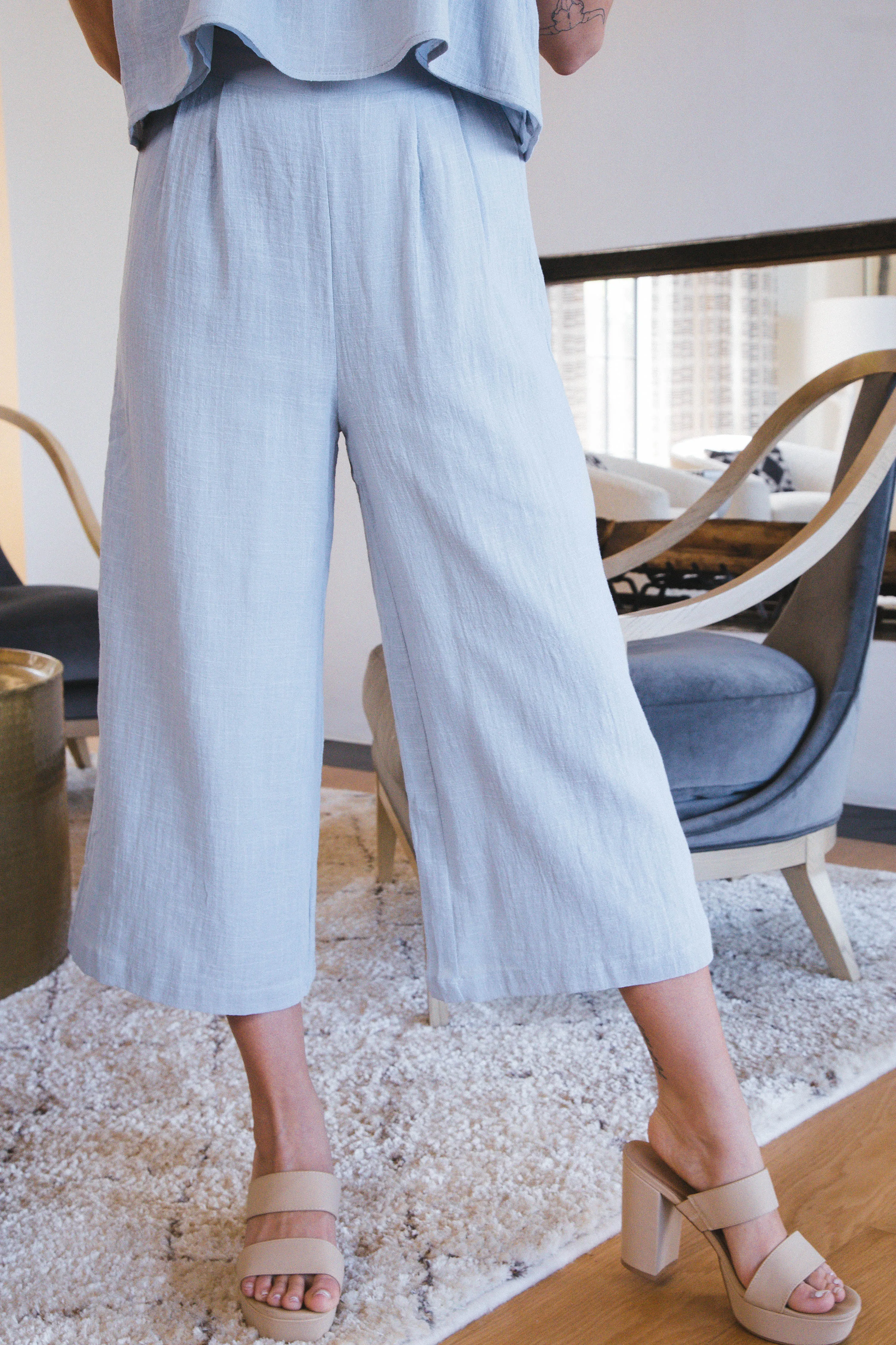 Bird Song Wide Leg Cropped Pant, Cloud Blue | Sadie & Sage