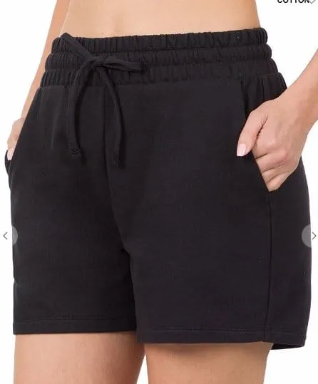 Black Terry Drawstring Shorts