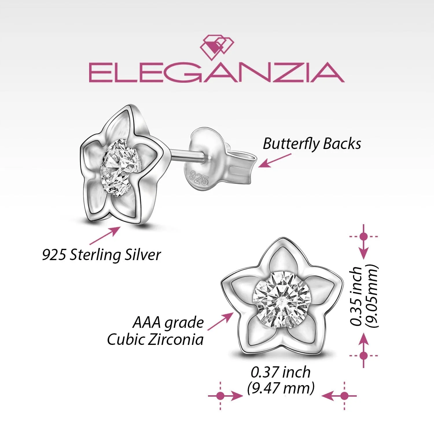 Blooming Cubic Zirconia Flower Stud Earrings Silver