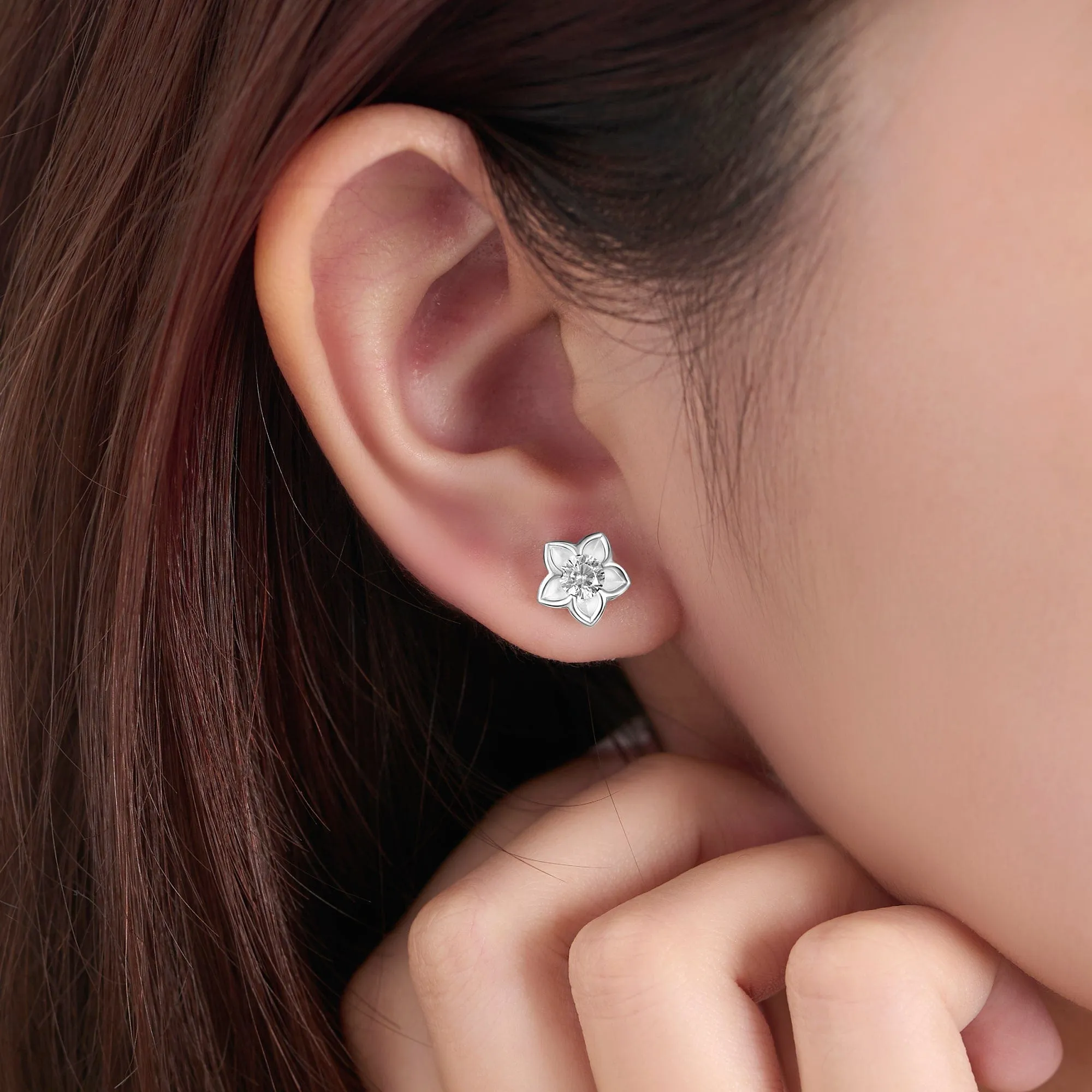 Blooming Cubic Zirconia Flower Stud Earrings Silver