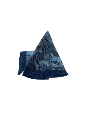 Blue Paisley Printed Linen Pocket Square