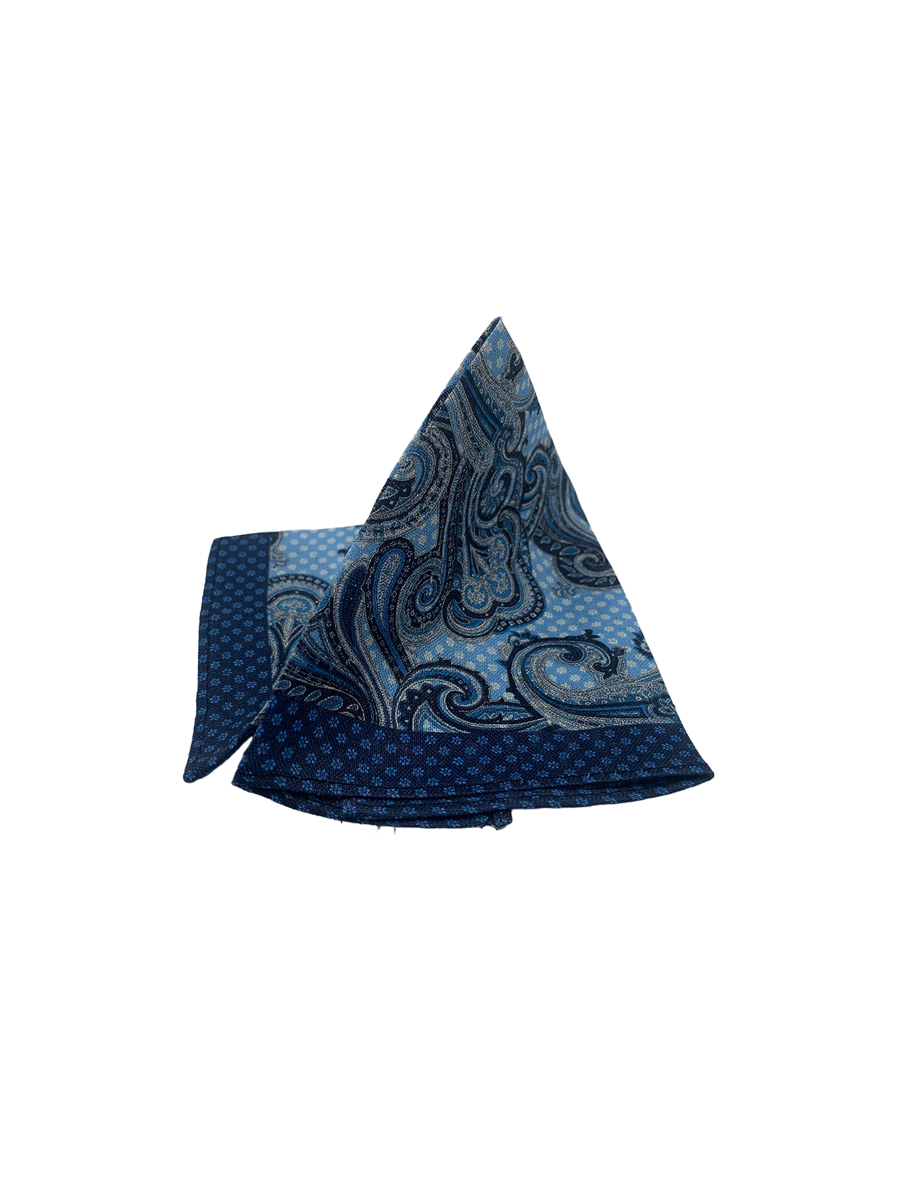 Blue Paisley Printed Linen Pocket Square