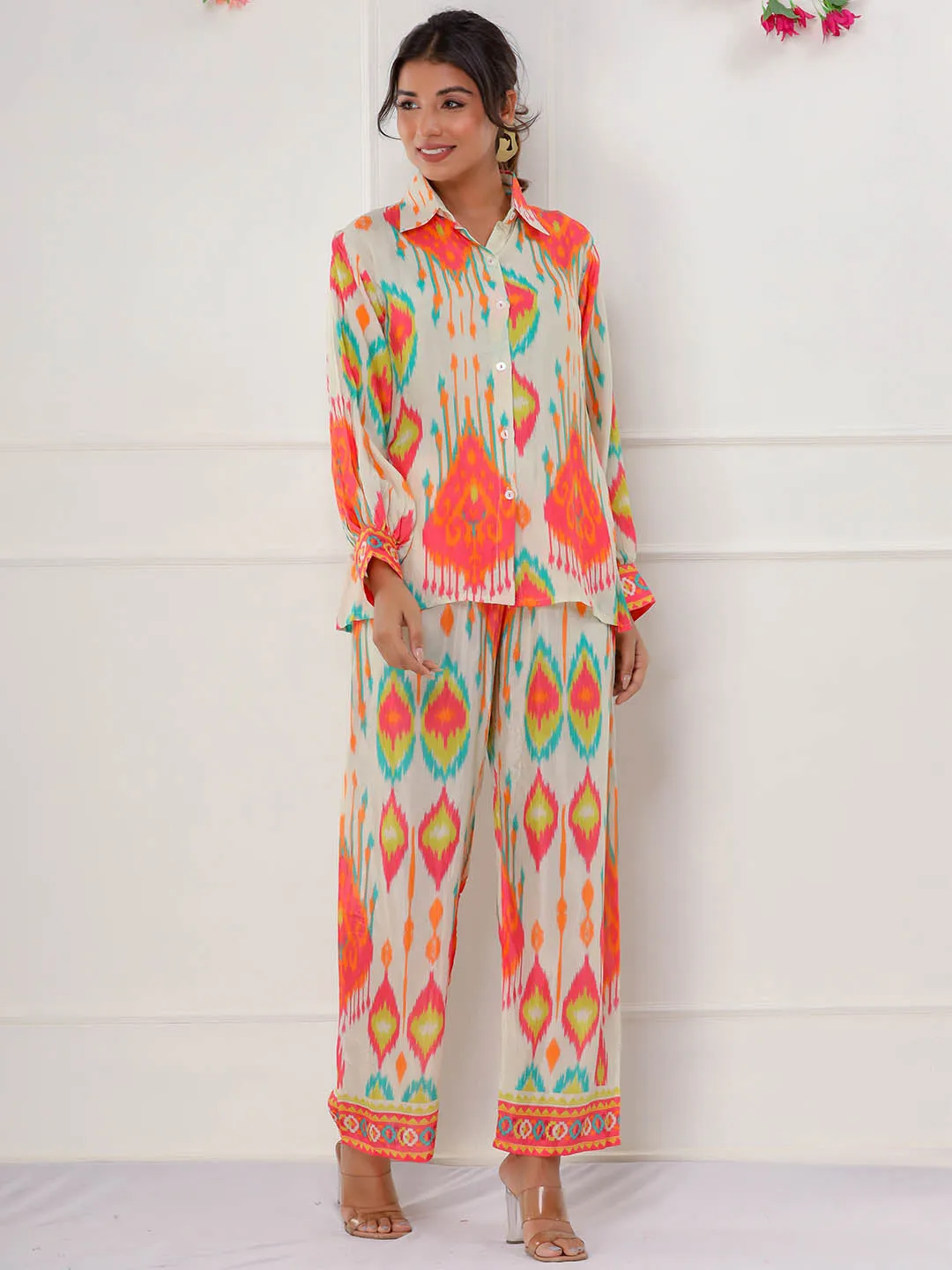 Boho Muslin Co-ord Set with Trendy Ikat Print