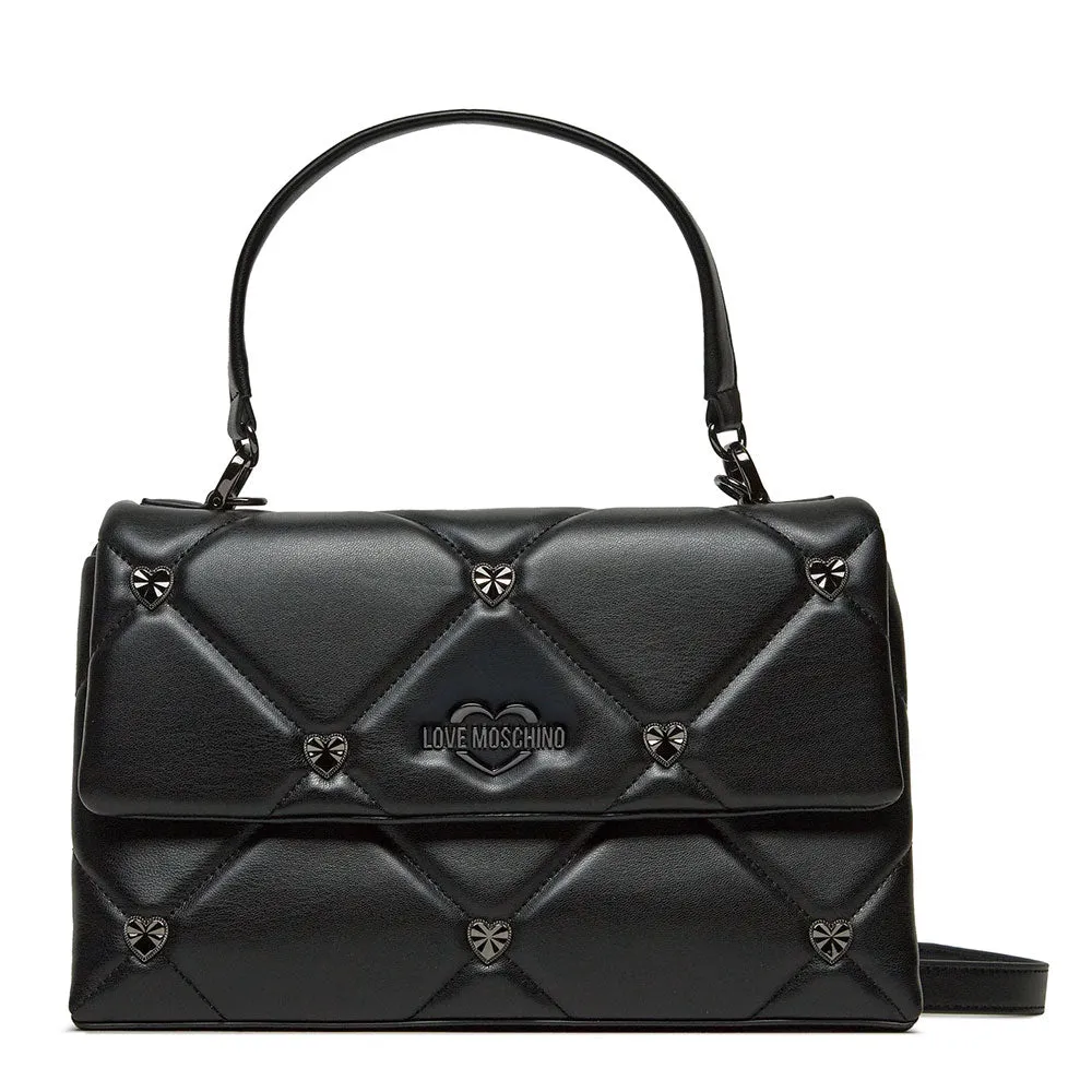 Borsa Donna a Spalla LOVE MOSCHINO linea Jewel Hearts Nero con Borchie Canna di Fucile