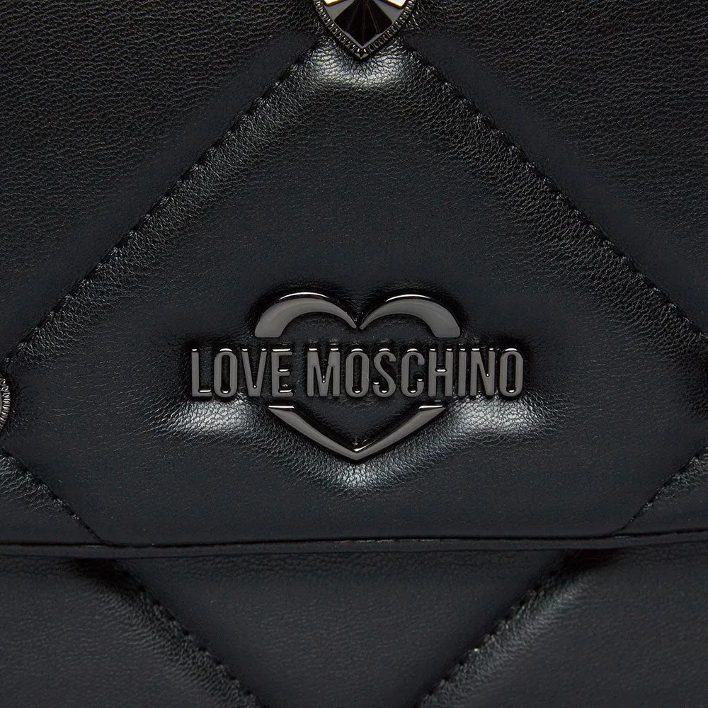 Borsa Donna a Spalla LOVE MOSCHINO linea Jewel Hearts Nero con Borchie Canna di Fucile