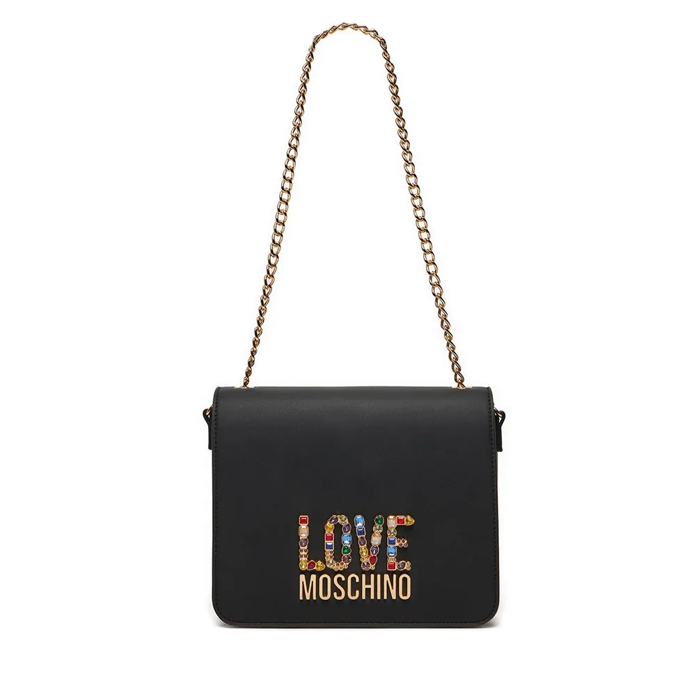 Borsa Donna a Spalla LOVE MOSCHINO linea Rhinestone Logo colore Nero