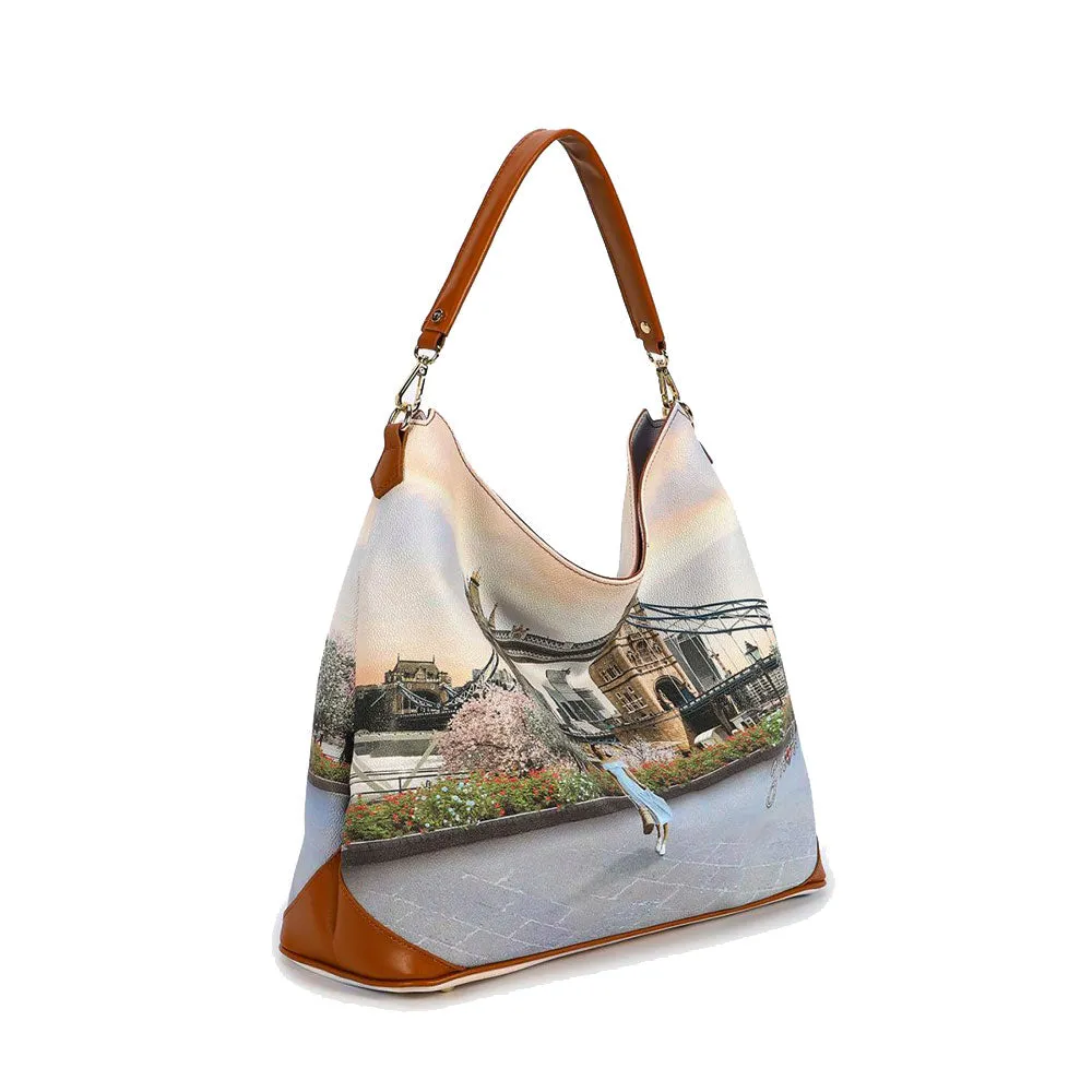 Borsa Donna Hobo Bag a Spalla Y NOT YES-641 Stampa London Kate