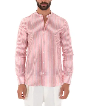 Camicia Uomo Riga Sottile Collo Coreano Manica Lunga Lino Sartoriale Rosso GIOSAL-C2015A