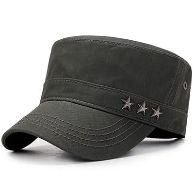 Casual Buckled Adjustable Snapback Cadet Patrol Military Hat with Three Stars Emblem