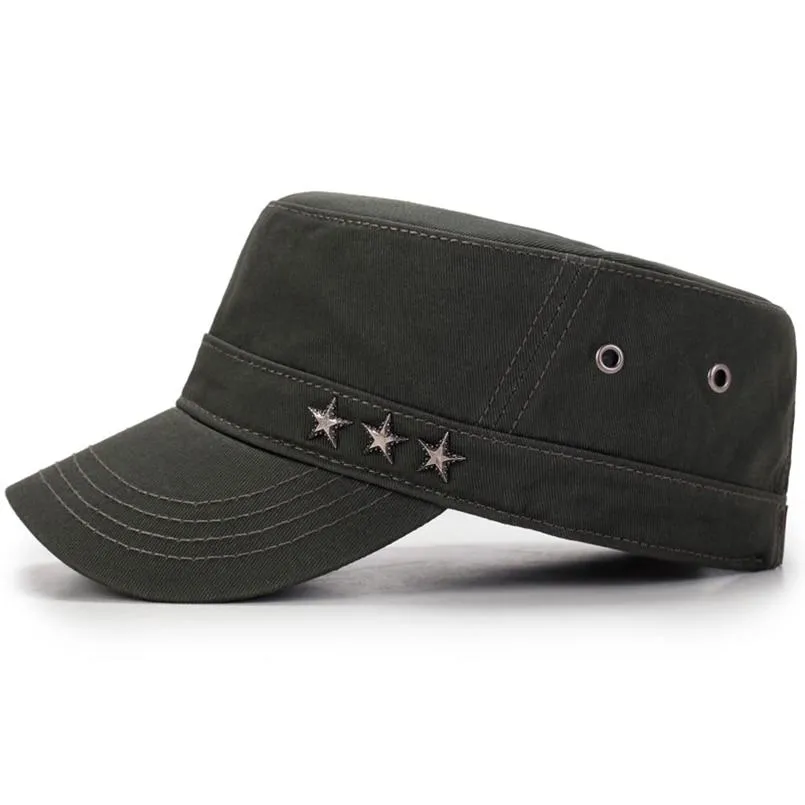 Casual Buckled Adjustable Snapback Cadet Patrol Military Hat with Three Stars Emblem