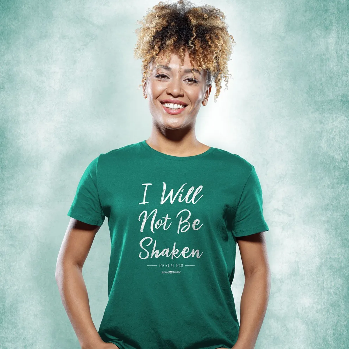 Cherished Girl Grace & Truth I Will Not Be Shaken Girlie Christian Bright T Shirt