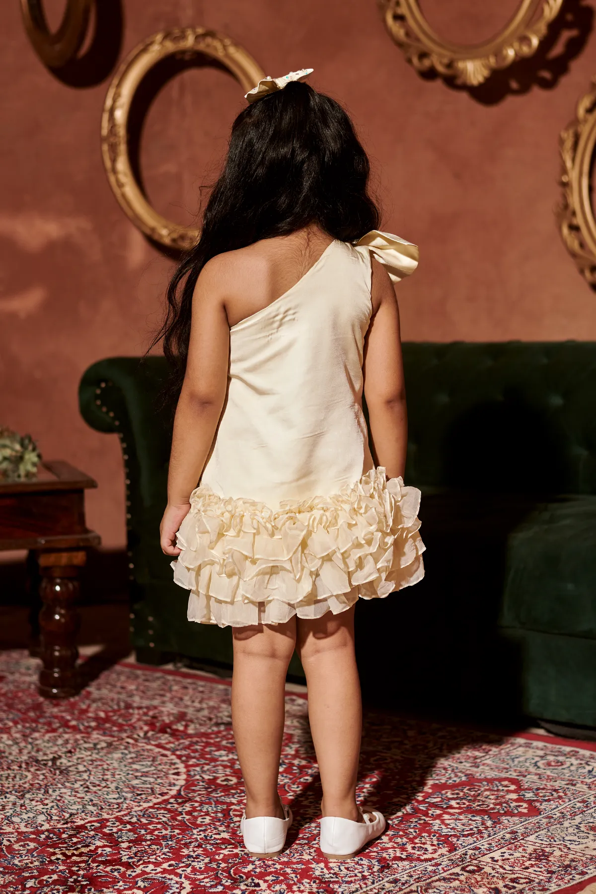 Chiara- A Line Ruffled Dress With A Bow.