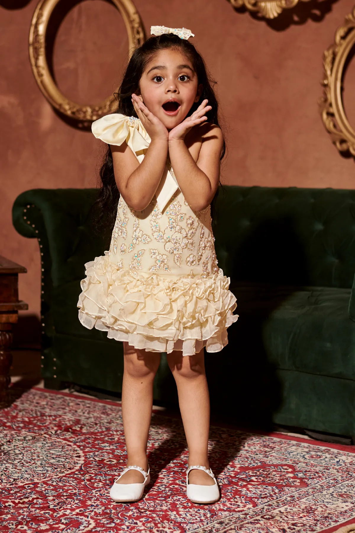 Chiara- A Line Ruffled Dress With A Bow.