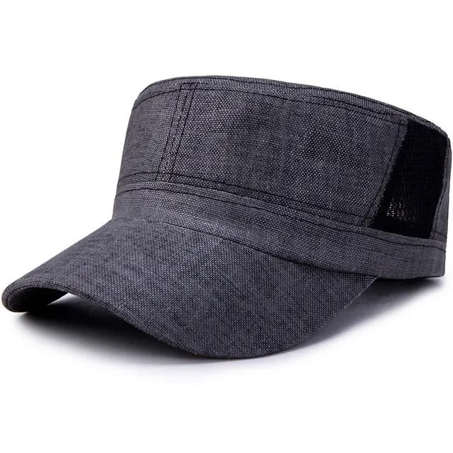 Classic Adjustable Breathable Linen Flat Top Snapback Military Hat