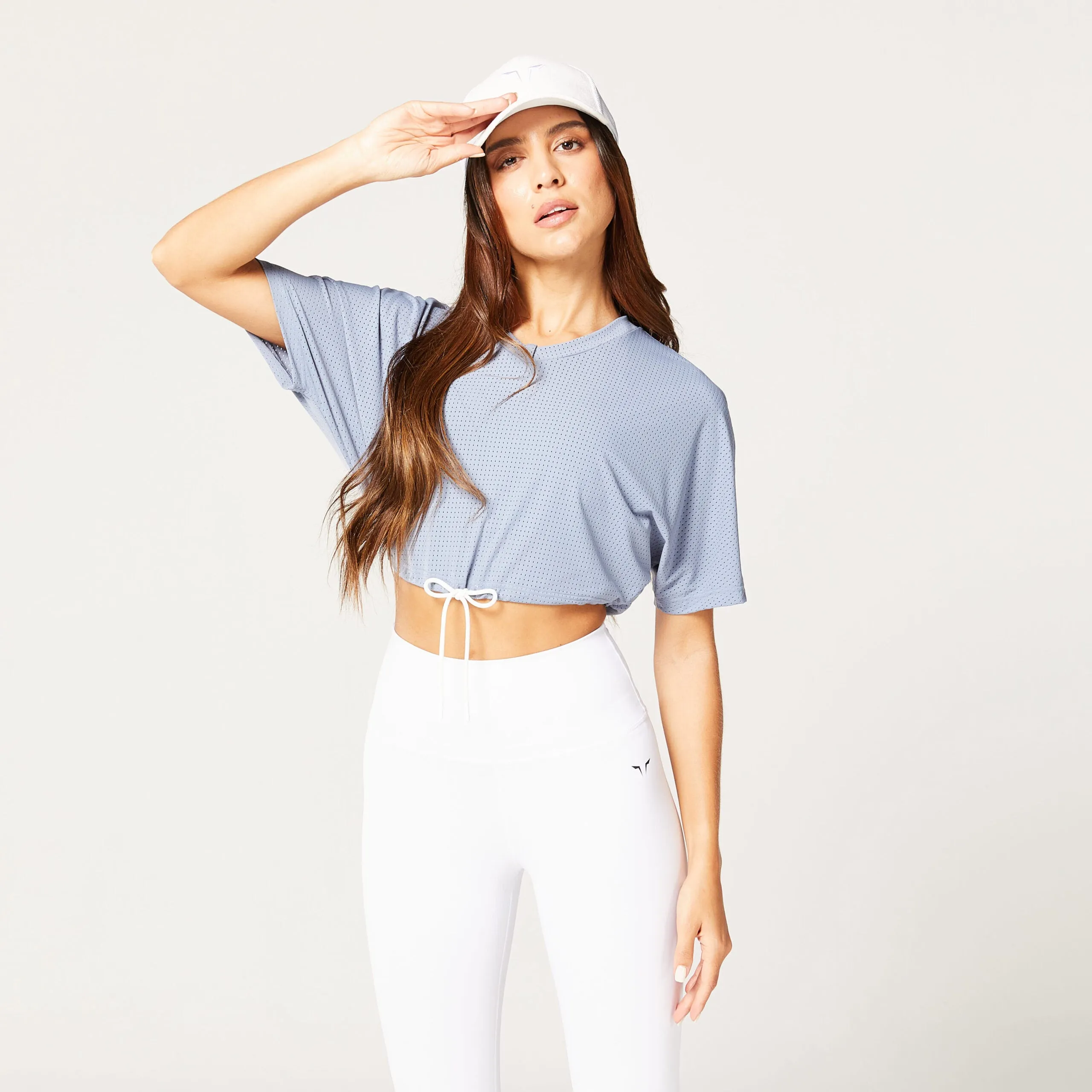 Code Cropped Drawstring Tee - Grey Blue